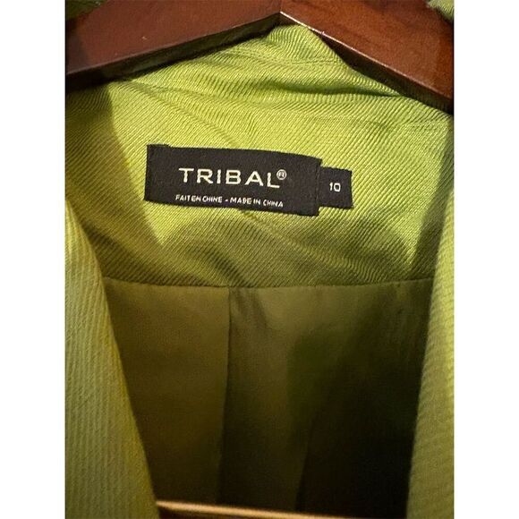 Tribal Women's Blazer Jacket Green Size 10 linen Blend 3 Front Button - Picture 8 of 12